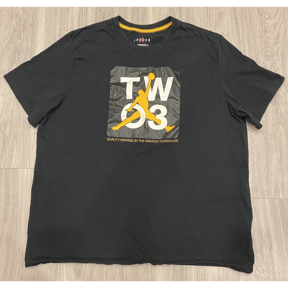 Two 03 Jordan T Shirt Crew Neck Jump man Black Yellow Standard Fit Nike 2XL XXL‎